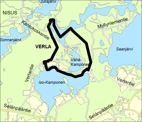 Suunnittelualueen aluerajauskartta. Sijainti on kerrottu alla olevassa tekstissä.