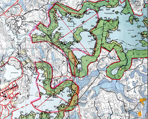 Suunnittelualueeseen (kartassa alustava rajaus) kuuluvat Vekaranjärven pohjoisosat ja Pesäntäjärven länsiosat.