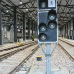 Traffic lights and other training equipments at the rail training centre.