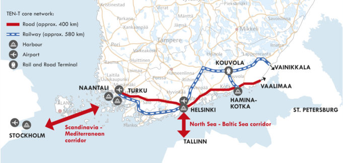 A map of the EU core traffic network in Finland.