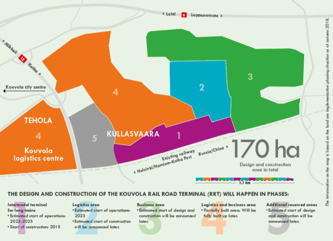 Kouvola Rail and Road Terminal logistics planned area map in phases