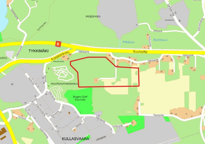 Kullasvaara 3 asemakaavahankkeen aloitusvaiheen rajaus opaskartalla