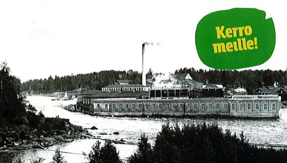 Inkeroisten kartonkitehdas 1910-luvulta Kymijoen varrelta