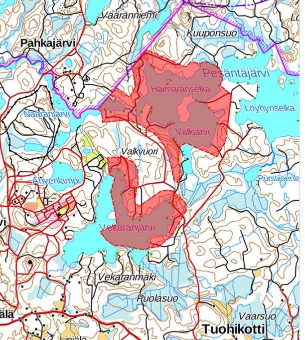 Suunnittelualueen likimääräinen rajaus on esitetty kuvassa. Sijainti on kerrottu kuvatekstissä.