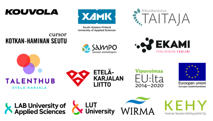 KOKKA Kansainväliset työyhteisöt ja osaajat Etelä-Karjalassa ja Kymenlaaksossa-hankkeen yhteistyökumppanit ovat: Kouvolan kaupunki, XAMK South-Eastern Finland University of Applied Sciences, , Aikuiskoulutus Taitaja, Cursor – Kotkan-Haminan seutu, SAMPO Saimaan ammattiopisto, EKAMI – Kotkan-Haminan seudun koulutuskuntayhtymä, Talenthub Etelä-Karjala, Etelä-Karjalan liitto, LAB University of Applied Sciences, LUT University, Wirma sekä Vipuvoimaa EU:lta 2014-2020 ja Euroopan unioni/ Euroopan sosiaalirahasto.