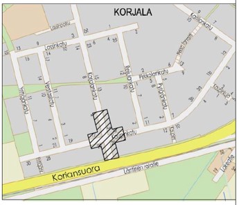 Kartta Korjalankadun ja Kaupinkadun risteyksen työmaa-alueesta