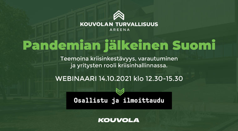 Kouvolan Turvallisuustapahtuma torstaina 14.10.2021 koostuu Turvallisuuskonferenssista klo 9.30 – 11.45 sekä avoimesta Turvallisuusareenasta klo 12.30-15.30. Lisätietoja ohjelmasta: kouvolanturvallisuus.fi.