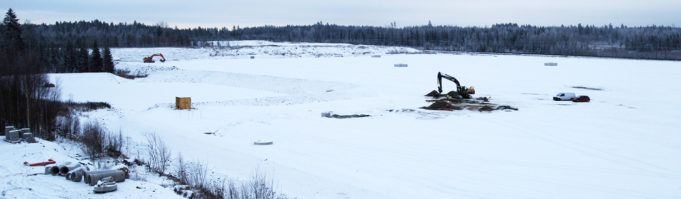 Kaivureita talvisella RRT-työmaalla Kouvolassa