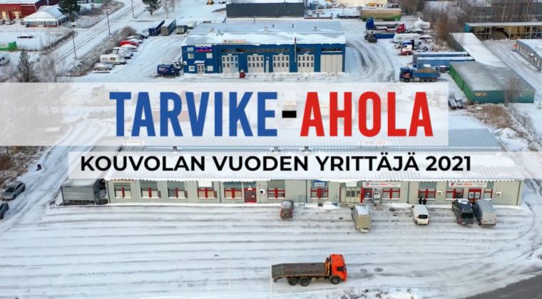 Ilmakuva Kouvolan kaupungin yrittäjäpalkinnon 2021 saajan Tarvike-Aholan toimipisteestä.