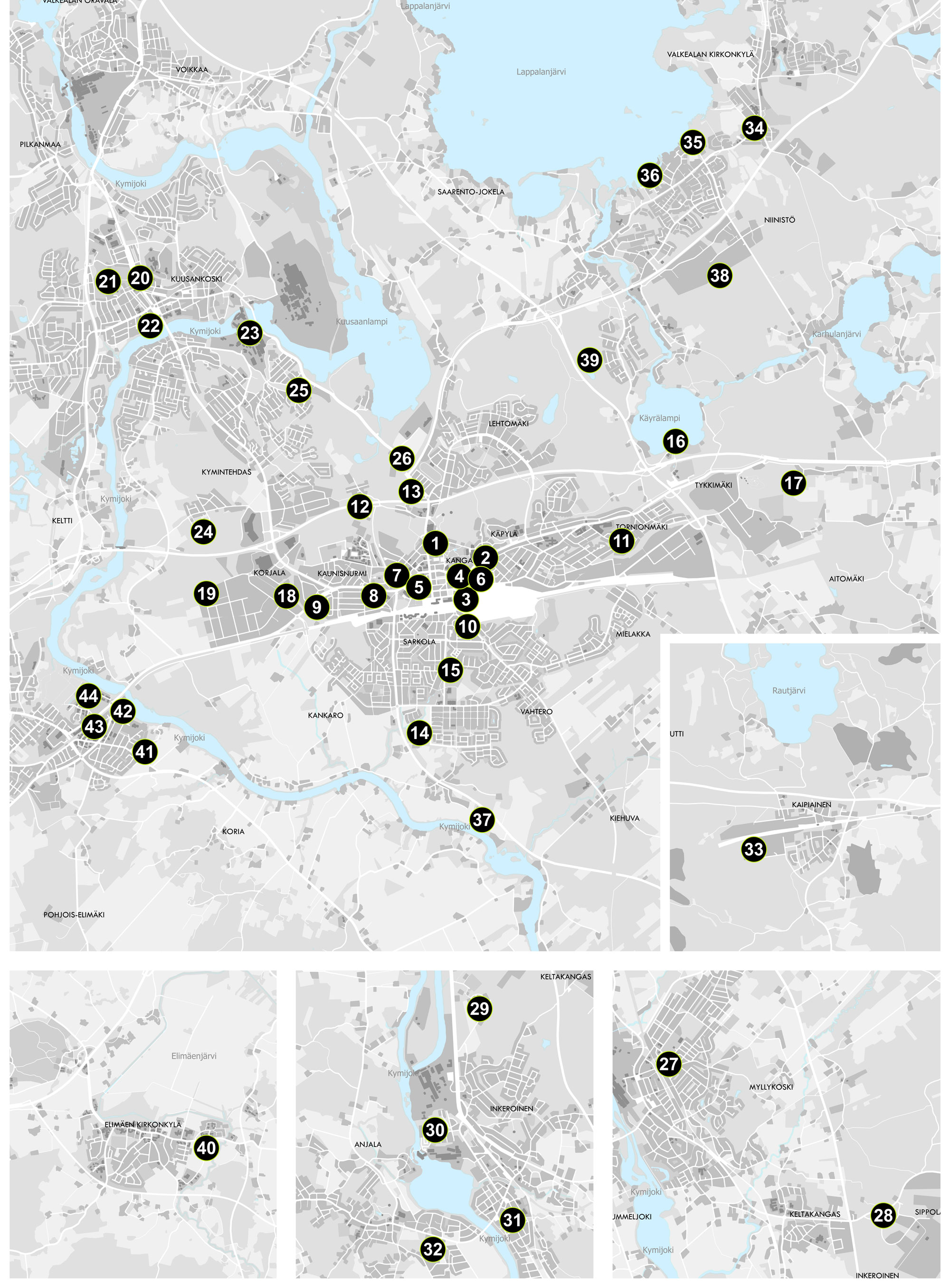 Asemakaavakohteet kartalla, ei saavutettava