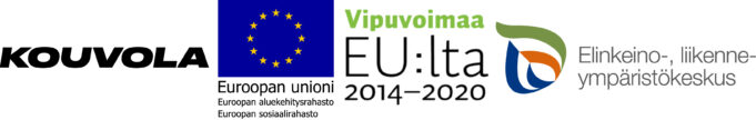 Hankkeen logot, Kouvola, Euroopan unioni, Euroopan aluekehitysrahasto, Euroopan sosiaalirahasto, Vipuvoimaa EU:lta, Elinkeino-, liikenne ja ympäristökeskus