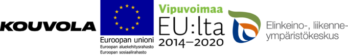 Hankkeen logot, Kouvola, Euroopan unioni, Euroopan aluekehitysrahasto, Euroopan sosiaalirahasto, Vipuvoimaa EU:lta, Elinkeino-, liikenne ja ympäristökeskus