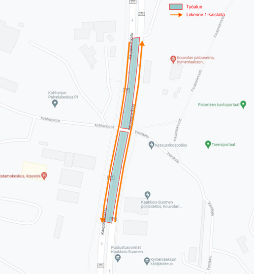 Kartta Kauppalankadun muuttuvista liikennejärjestelyistä. Ei saavutettava.
