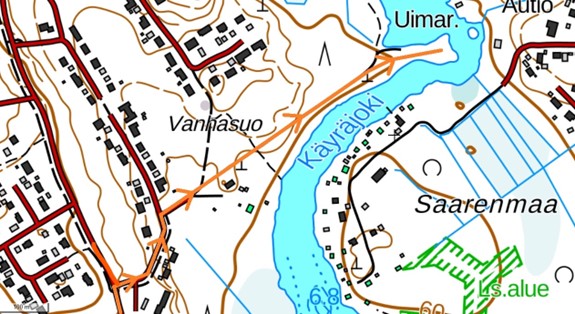 Kartta liikennejärjestelyistä. Ei saavutettava