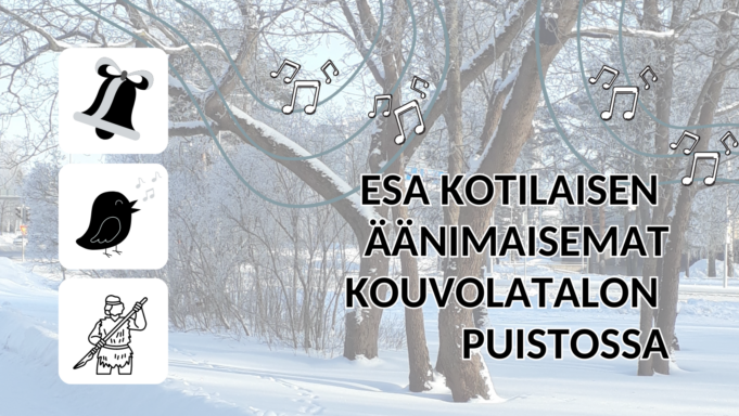 Luminen maisema Kouvolatalon puistossa.