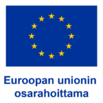 Euroopan Unionin sininen lippu, jossa keltaiset tähdet ympyrän muodossa keskellä. Alla teksti Euroopan Unionin osarahoittama.