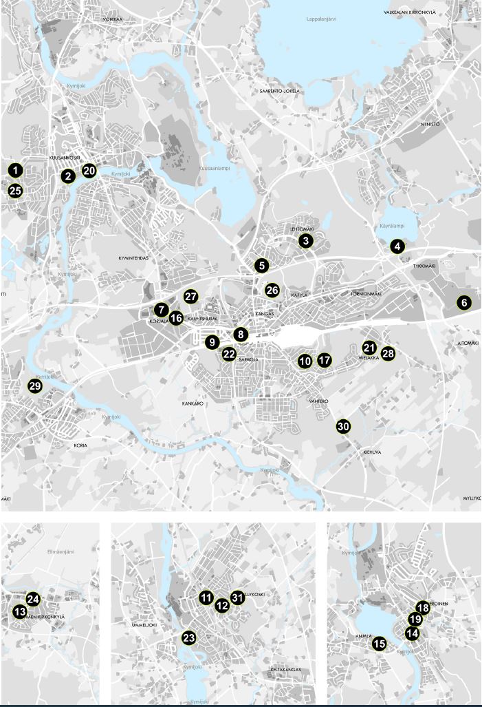 Yhdyskuntatekniikan kohteet merkitty kartalle