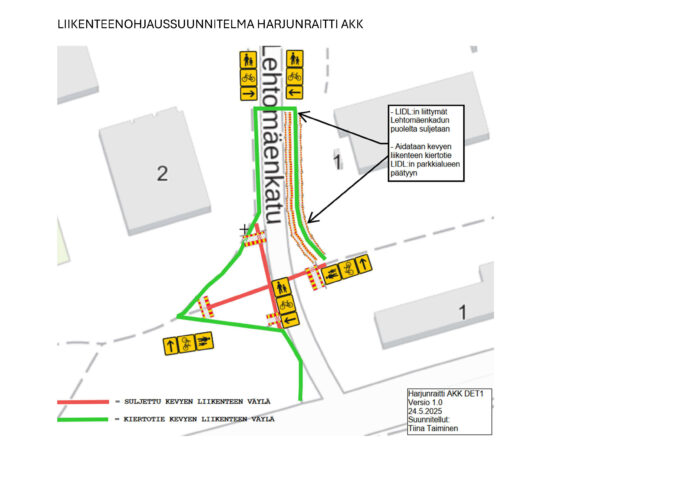 Kartalla liikenteenohjaussuunnitelma. Ei saavutettava