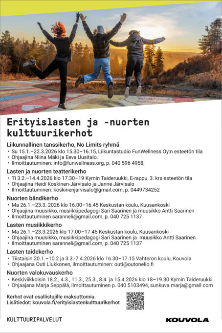 Erityislasten ja nuorten kulttuurikerhojen mainosjuliste