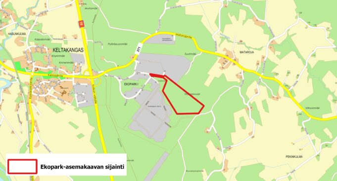 Kartta, johon merkitty kaavan sijainti.