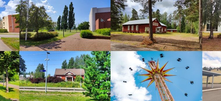 Maisemakollaasi eri puolilta Kouvolaa