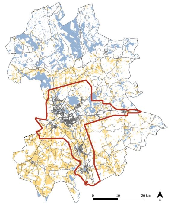 Yleiskaavan 2050 suunnittelualue rajattuna kartalla