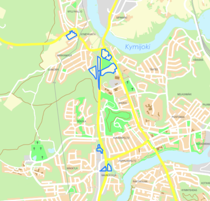 Kartta kohteen 1 vuokrattavista peltopalstoista