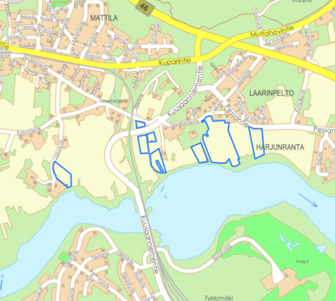 Kartta vuokrattavista peltopalstoista Voikkaalla