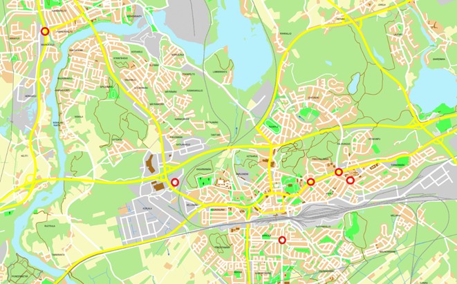 Liikennevaloristeykset kartalla