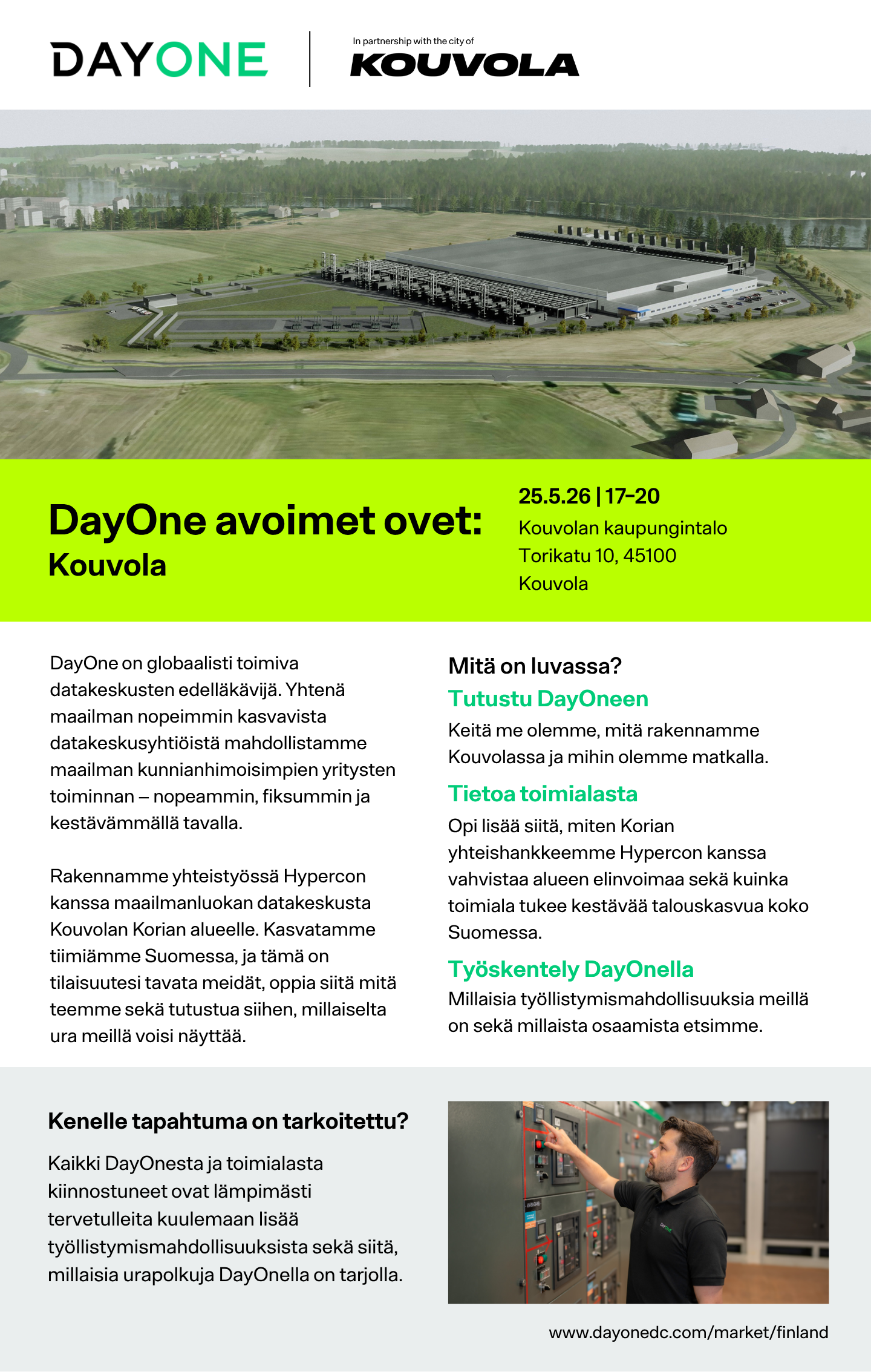 DayOne teksti-ilmoitus avointen ovien päivästä 25.5. klo 17-20