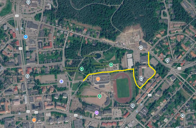 Kartta Palomäenalueen kevyen liikenteen kiertotiestä.