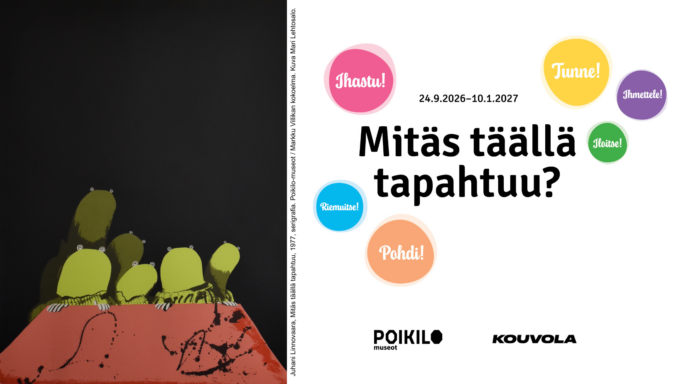 Poikilo-taidemuseon näyttely juliste jossa taideteos ja infografiikkaa