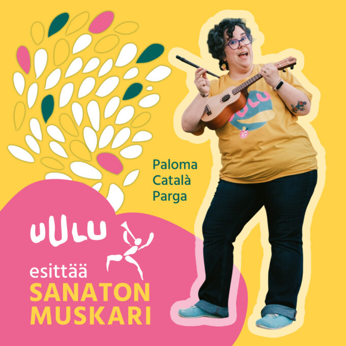 Juliste jossa henkilö seisoo ukulelen kanssa ja tekstiä